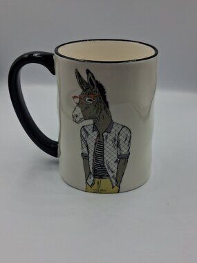 HTF Animal Hipster Donkey Horse Coffee Stoneware Mug Signature Housewares EUC